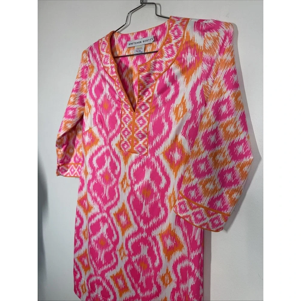 Gretchen Scott Jersey Split Neck 3/4 Sleeve Resort Dress Women's M Cruise Beach - Picture 5 of 9